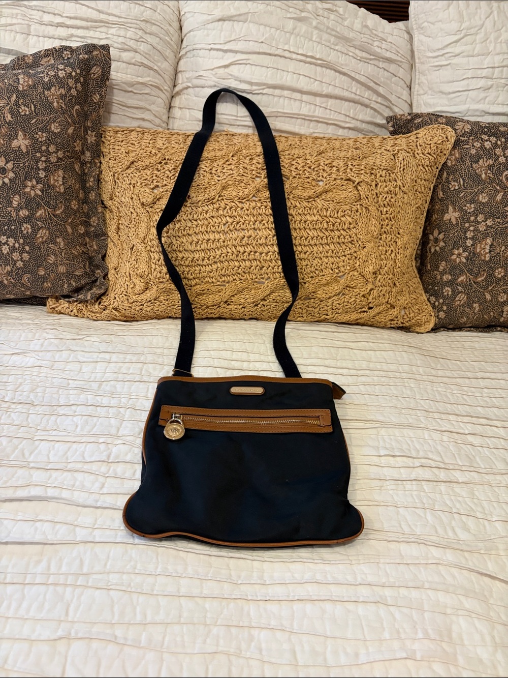Michael Kors Black Crossbody Bag with Tan Trim